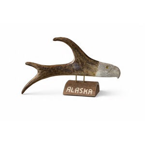 Alaska Antler Eagle Carving Signed RG Rustic Lodge Cabin Decor Wildlife Figurine